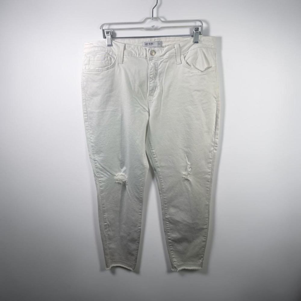 Just Black Denim White Distressed Raw Hem Skinny Jeans Size 33 Made in USA